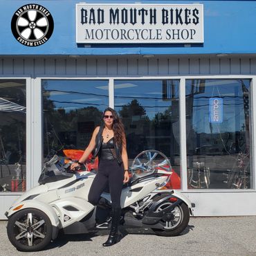 Nicole of Rhode Island at Bad Mouth Bikes with her 2010 Can-Am Spyder
