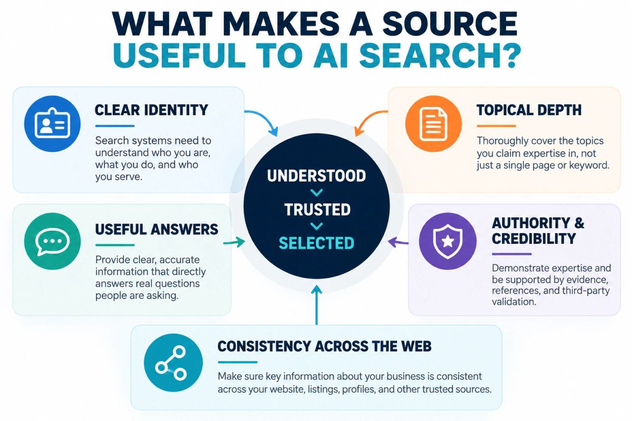 Illustration: What makes a source useful to AI search