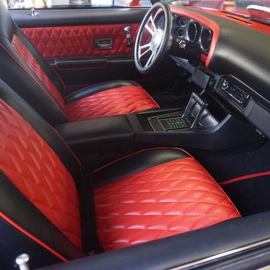 Custom upholstered car interior.