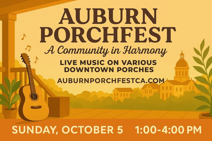 Auburn Porchfest live music event on October 5 from 1-4 PM.