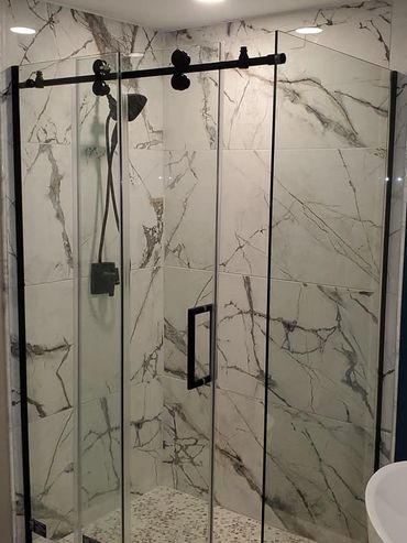 Luxury Marble Tile with BarnStyle Sliding Doors