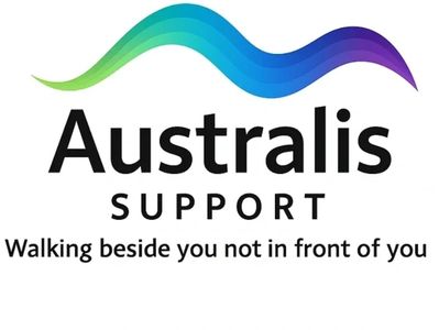 Australis Support logo with a colorful wave and supportive tagline.