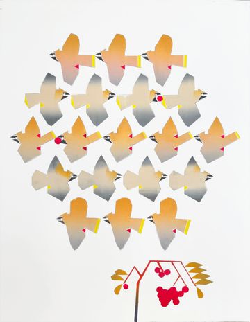grant smith studio kimberley artist original print bohemian waxwing flock paper stenci