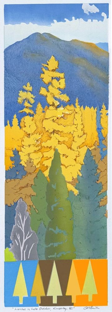 grant smith studio kimberley artist original print larches purcell mountains paper stencil