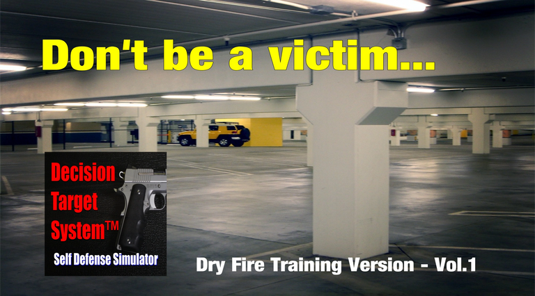 Deserted parking garage with decision target system logo dry fire training concealed carry simulator