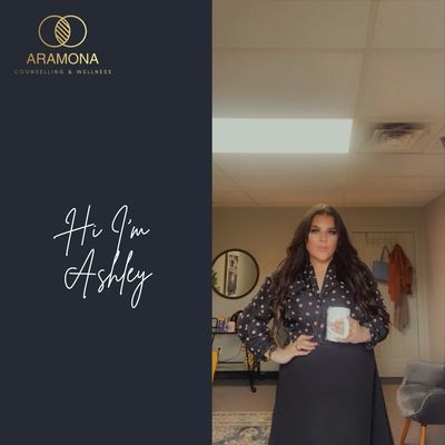 Ashley introduces herself for Aramona Counselling & Wellness with a warm, professional look.