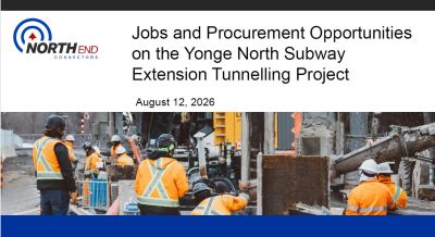 Construction workers at the Yonge North Subway Extension project site.