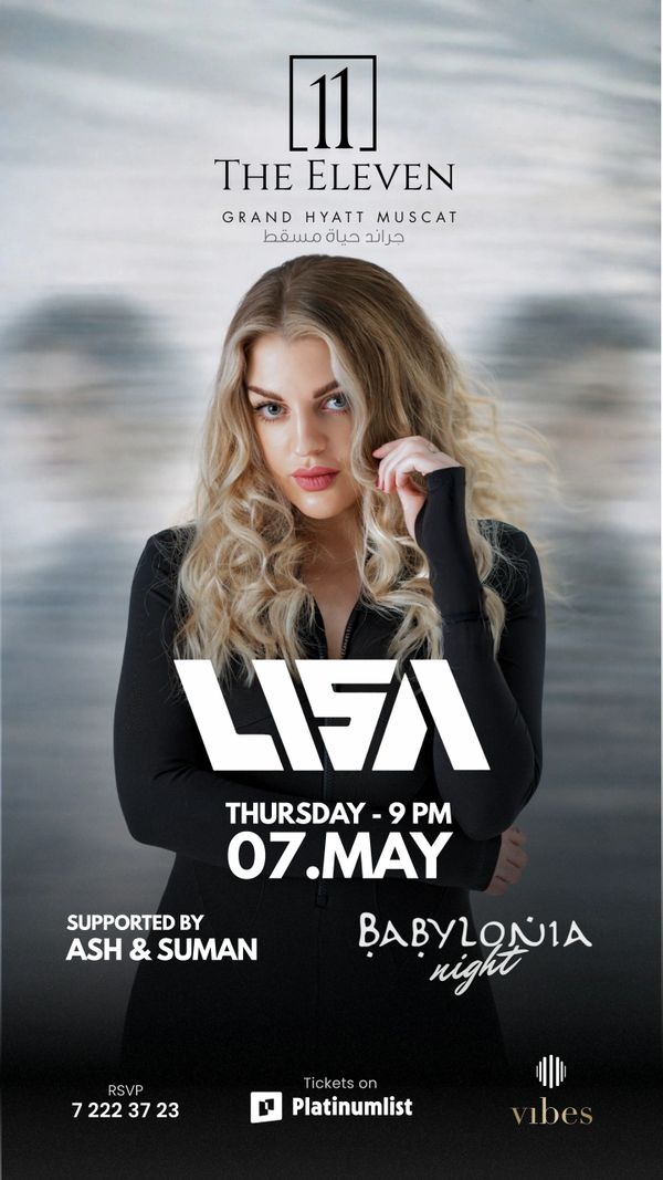 Promotional poster for Lisa's performance on May 7th at The Eleven, Grand Hyatt Muscat.