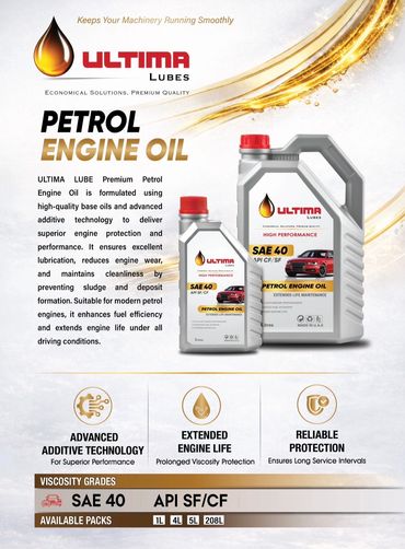 Ultima Lubes petrol engine oil offers advanced protection and extended engine life with SAE 40 grade.