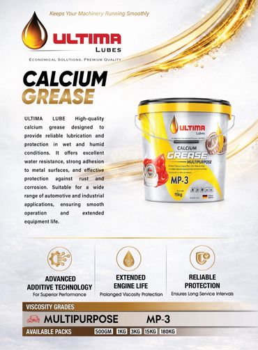 Ultima Lubes Calcium Grease offers reliable lubrication and protection for machinery in wet conditions.