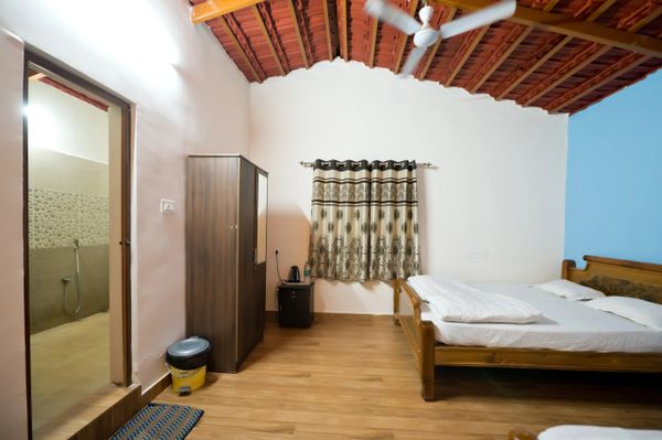 Elegantly designed interior of the private cottage at Namooru Ecostay