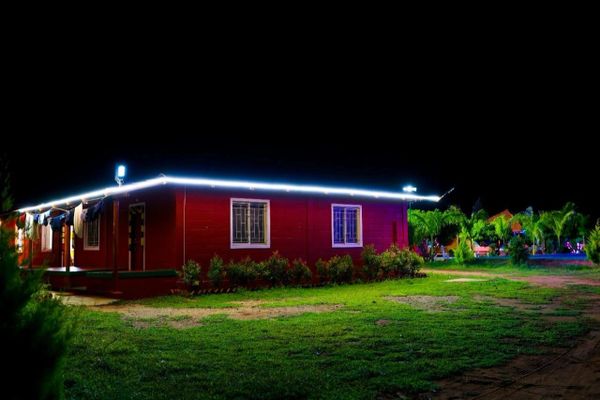 Front view of the spacious family cottage at Namooru Ecostay, welcoming guests for a comfortable stay