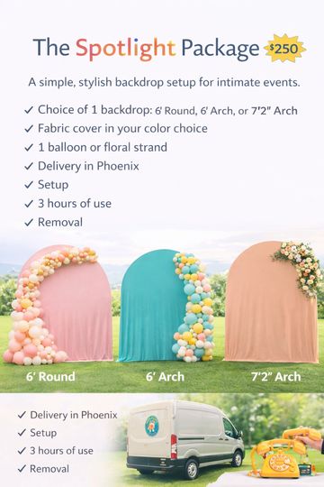 Starter package - rental choice of one photo backdrop, balloon or floral accent.