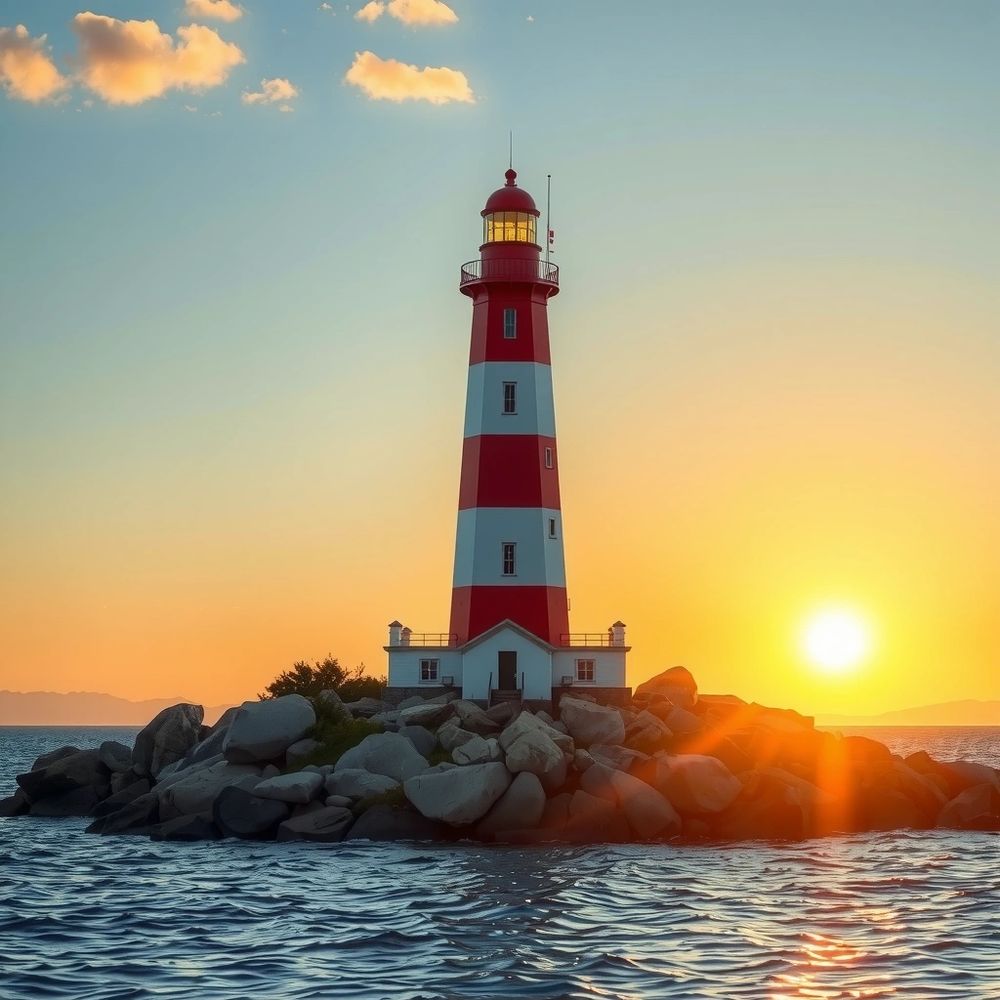 A lighthouse at sunrise.