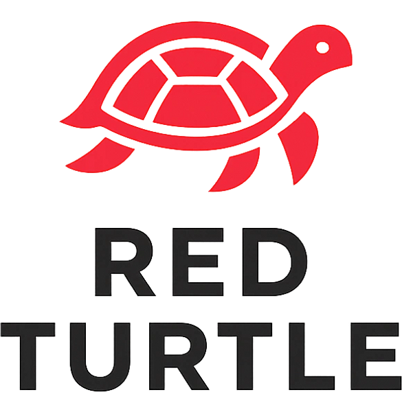 Red turtle logo with bold text below.