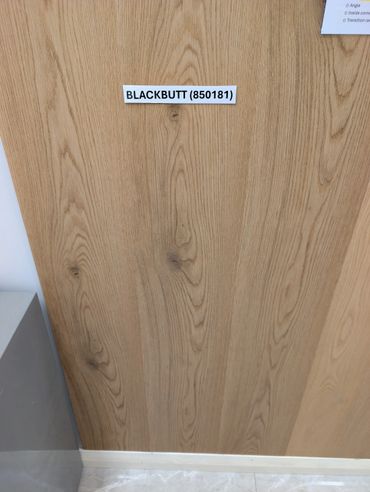 Wood panel labeled 'BLACKBUTT (850181)' with natural grain patterns.