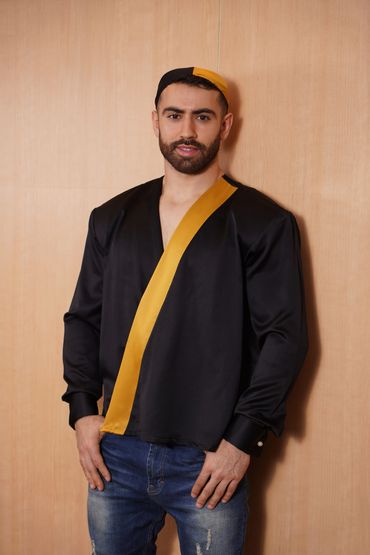 man wearing black and orange