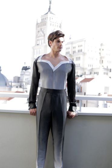 man wearing black and grey