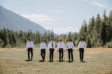 bridal party in field