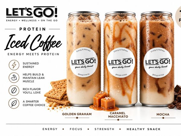 Protein iced coffee drinks in three flavors: Golden Graham, Caramel Macchiato, Mocha.