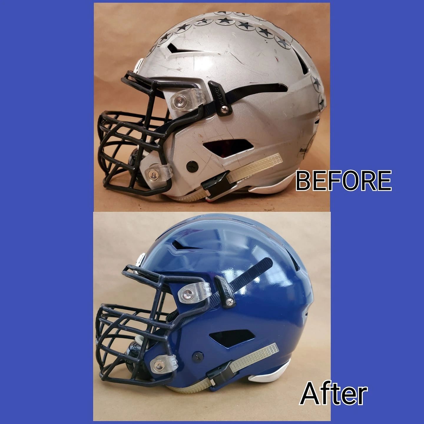 before and after pictures of football helmet