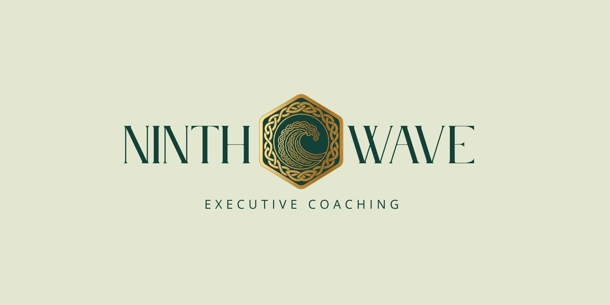 Elegant logo for Ninth Wave Executive Coaching with a Celtic wave emblem.