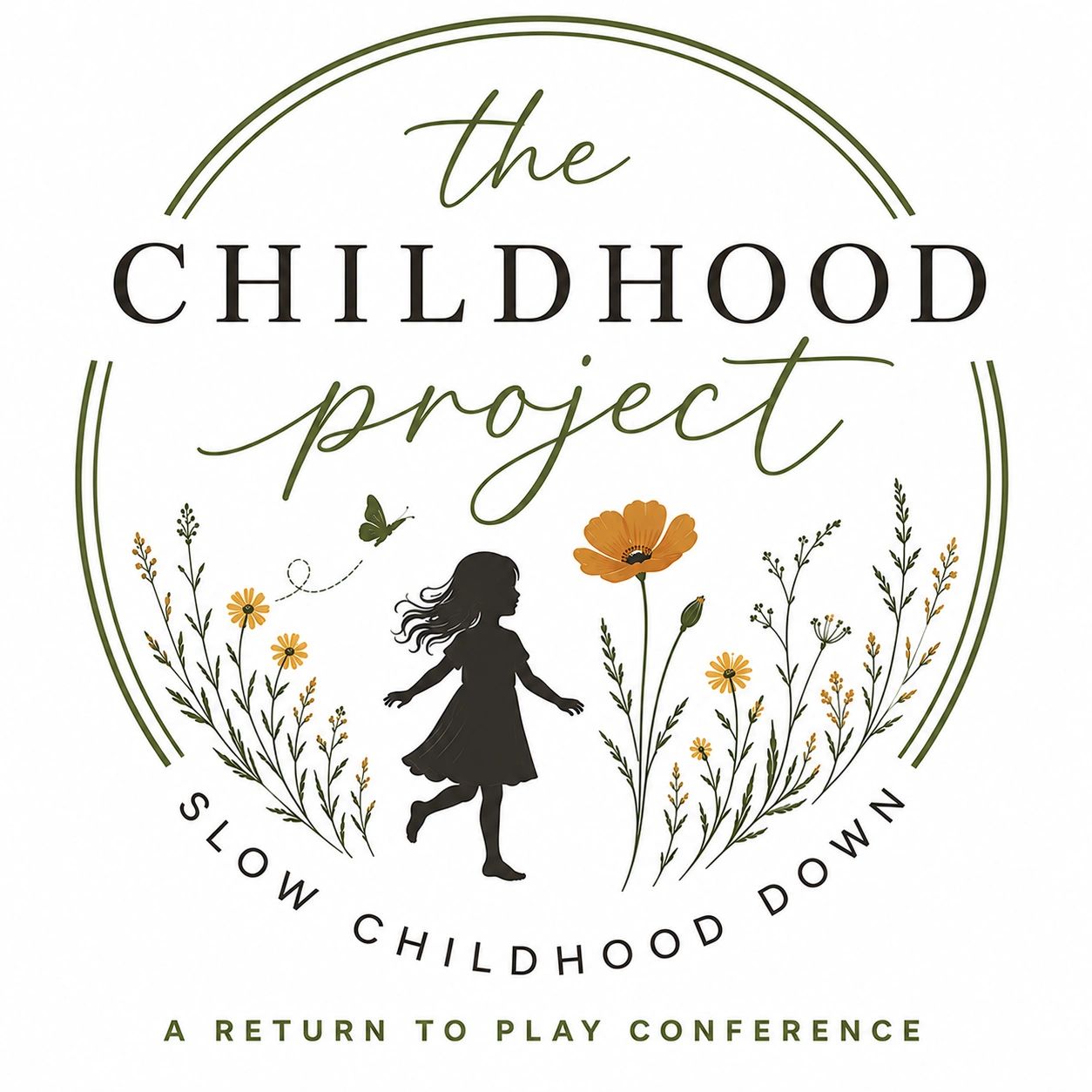 Logo for The Childhood Project with floral design and a child's silhouette.