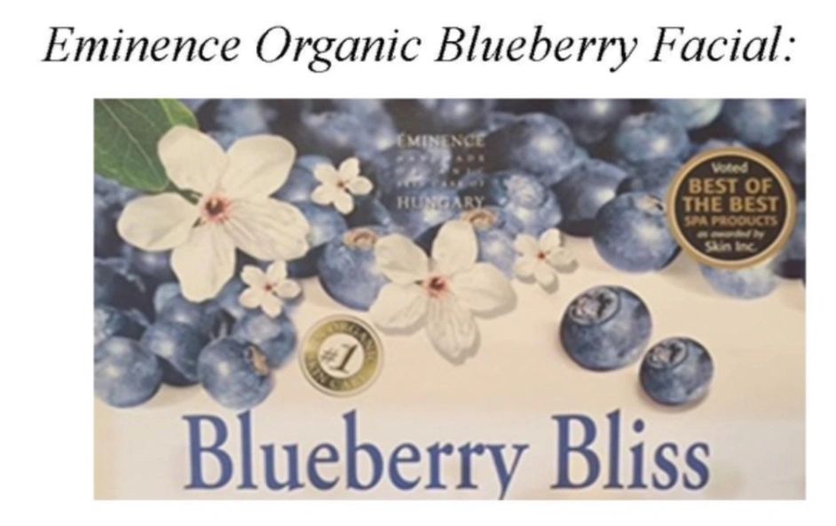 Eminence Organic Blueberry Facial promoting Blueberry Bliss spa products.