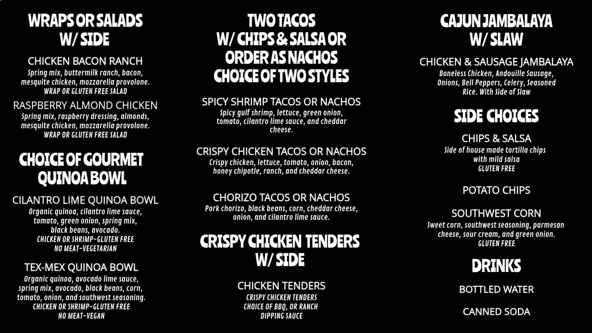 Cookery Food Truck Menu