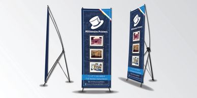 X-frame banners are popular marketing tools for indoor use often seen at conferences and expos.