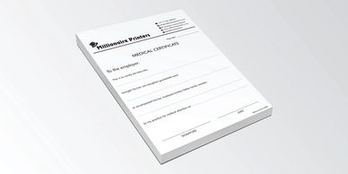 Note pad, medical script pads or medical certificates.