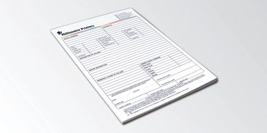 Note pad, client information form, conference pad or expo pads with no front cover.