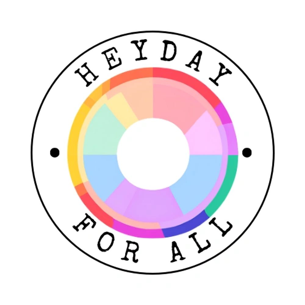 Heyday for All circle logo with rainbow record shape