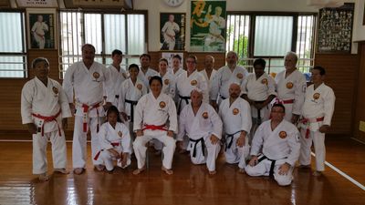 Sensei Stolsmark's students training at the Hombu dojo in Okinawa with Hanshi Nakazato.