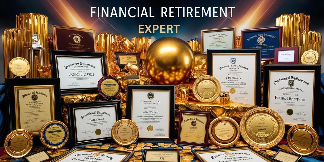 A collection of financial retirement certificates and awards.