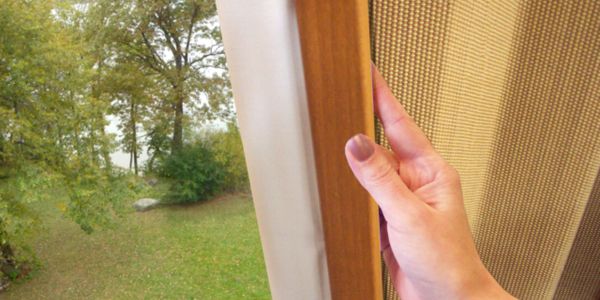Averte Natural Fold, affordable window treatments, over sliding glass doors in Panama City Florida