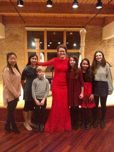 Chicago Harp Teacher and Professor with her harp lesson students