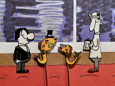 From left to right: Shemp Howard, George P. Fisherman, Sammy, Dr. Buttfield (studio doctor)