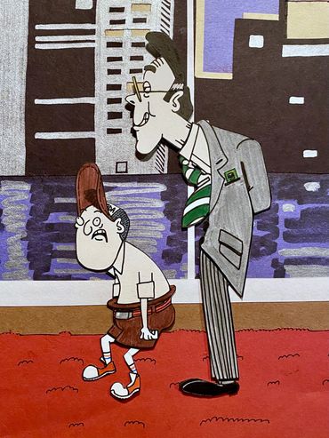 From left to right: Andy the Delivery Guy, Hank the Producer (president of SHMOPE TV)