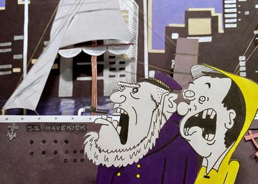 From left to right: Captain Dinghy (captain of the S.S. Maverick), Mr. Wilson (his skipper)