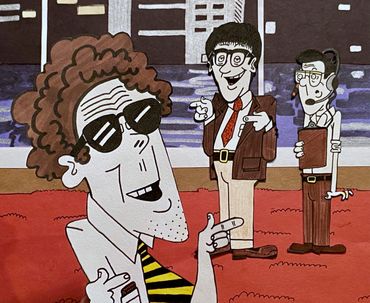 Foreground: Larry Buzz
Background from left to right: Ted Buckman (host), Claire (PA)