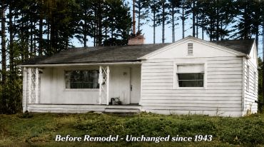 Old white house before remodel, unchanged since 1943.