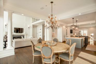 Bright and elegant open-plan dining and living area.