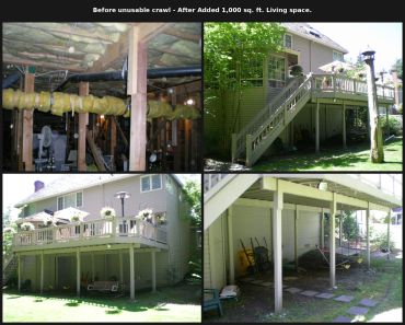 Before and after photos showing a home improvement adding 1,000 sq. ft. living space.