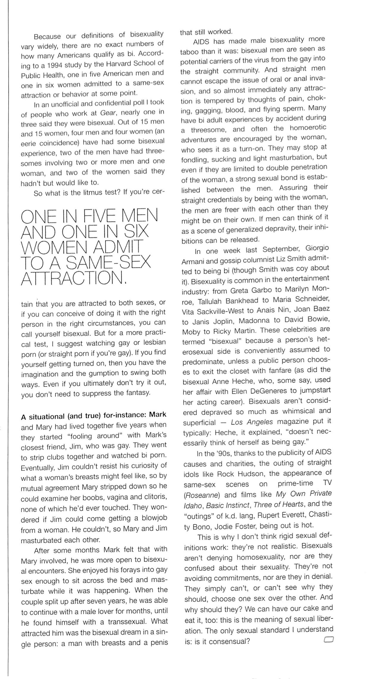 Bisexuality spin by eve eurydice article. spin magazine staff writer