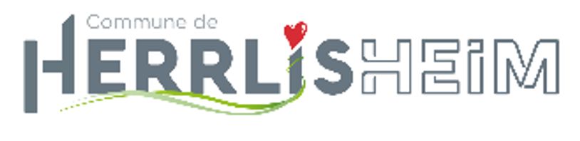 Logo for the Commune de Herrlisheim with a heart and green swoosh.
