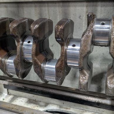 Close-up of a worn crankshaft.