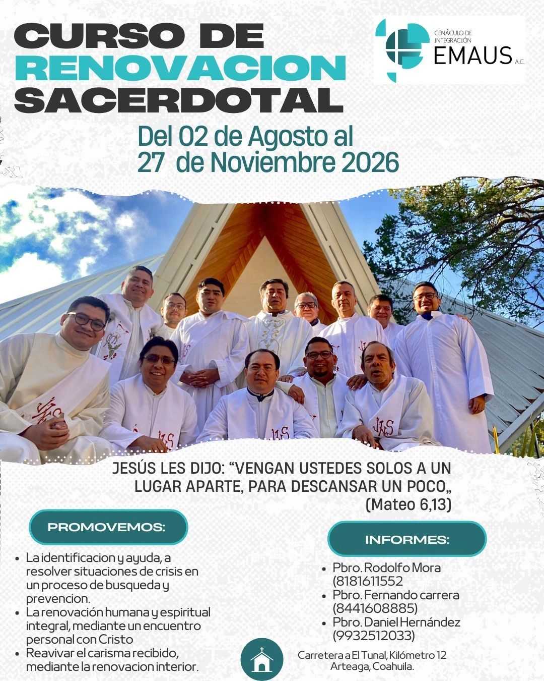 Curso de renovación sacerdotal del 2 de agosto al 27 de noviembre de 2026.