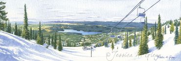 painting of a ski run and chairlift at a ski resort in Montana. Whitefish Mountain Resort.