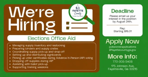 Hiring announcement for Elections Office Aid in Fayette County.